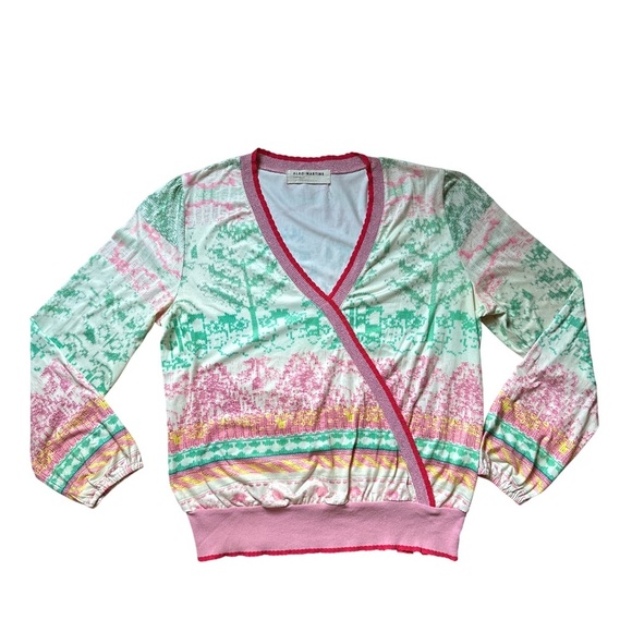 Aldo Martins Anthropologie Andalia Surplice Knit Pink Green Long Sleeve Top S - Picture 9 of 13
